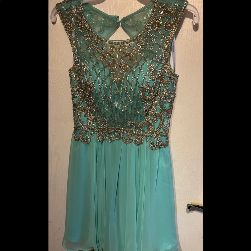 Short Teal and Gold Dress